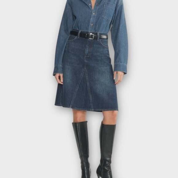 Denim Forum 90s Midi Denim Skirt Be About Dark Bleu Wash - Picture 11 of 15